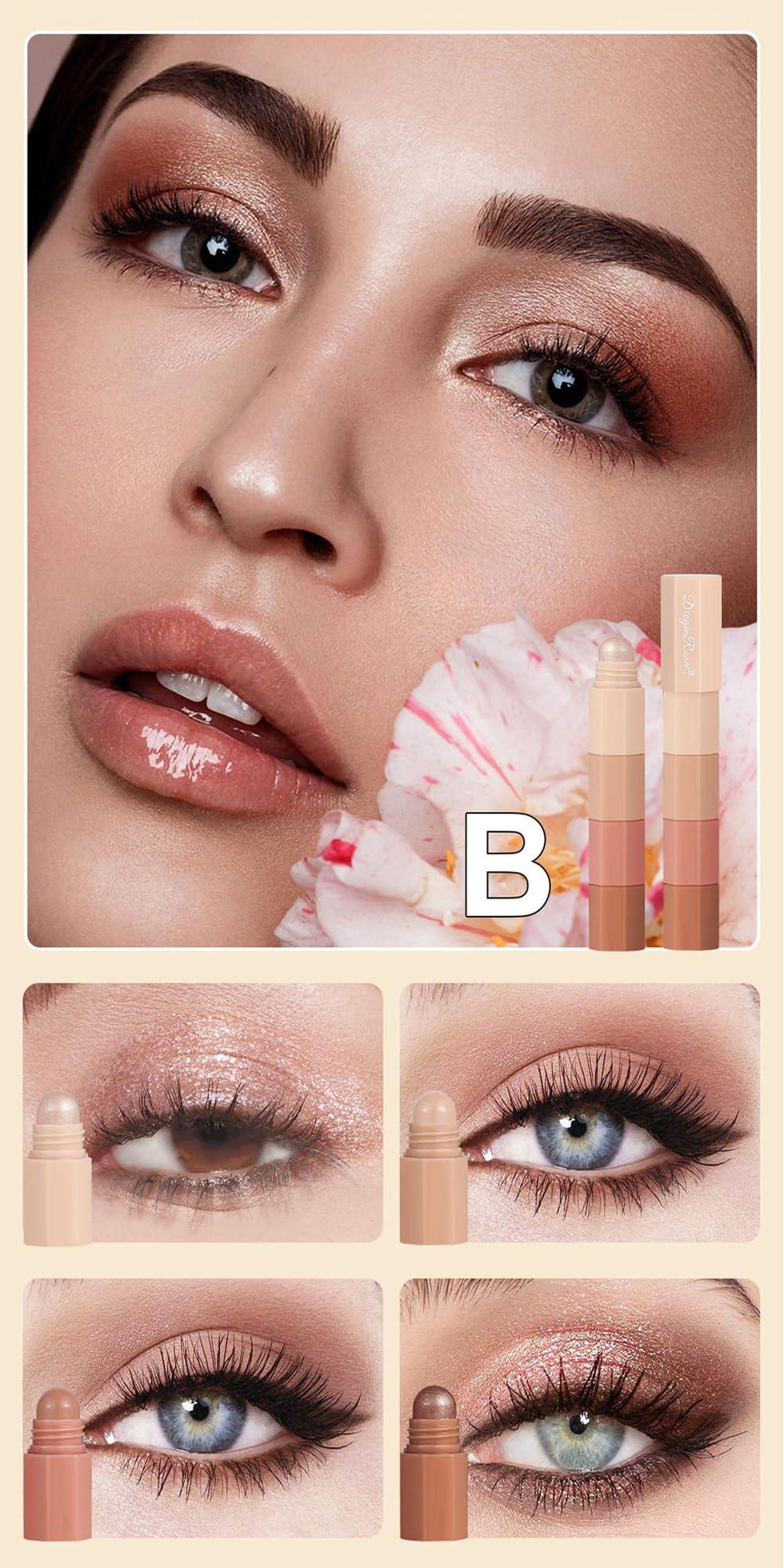 Blopuivo Blopuivo 4-in-1 Nude Cream Eyeshadow Stick,Matte Eye Shadow Face & Eye Highlighter Pen Matte Nude Eye Makeup, Highly Pigmented Eyeshadow (B)