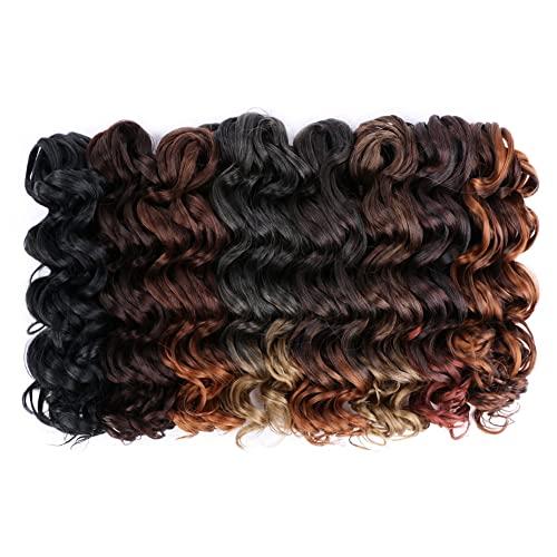 Mtmei hair Mtmei Hair Ocean Wave Crochet Hair 12 Inch 2 Packs Nature Black Deep Wave Crochet hair Deep Curly Twist Braids Water Wavy Synthetic Braiding Hair Extensions for Black Women #1B (12 Inch,2 Packs)