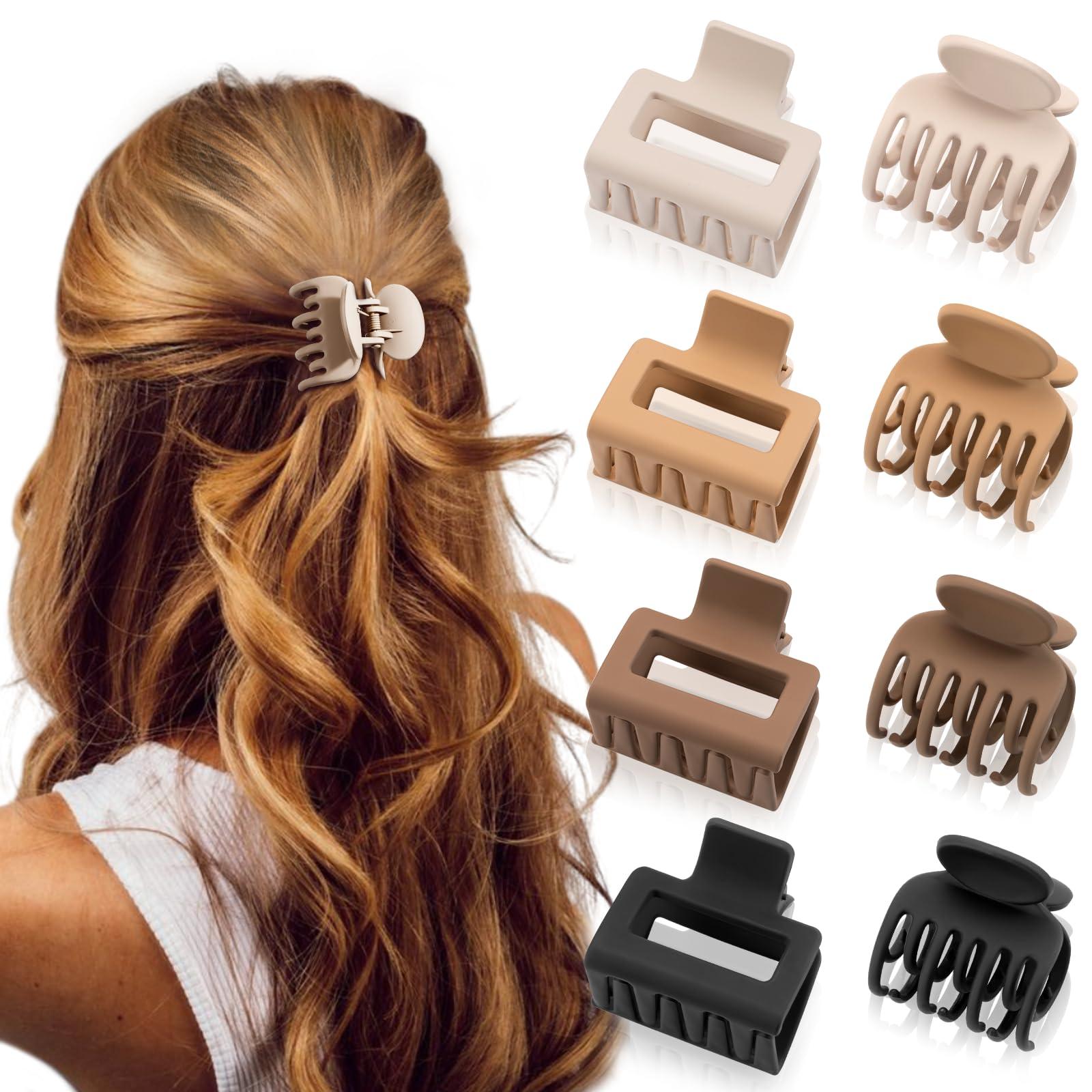 DEPOKA DEPOKA Matte Hair Clips for Women and Girls - Rectangle and Double Row Small Claw Clips for Thin/Medium Fine Hair - Nonslip Jaw Clips (Beige, Khaki, Brown, Black)