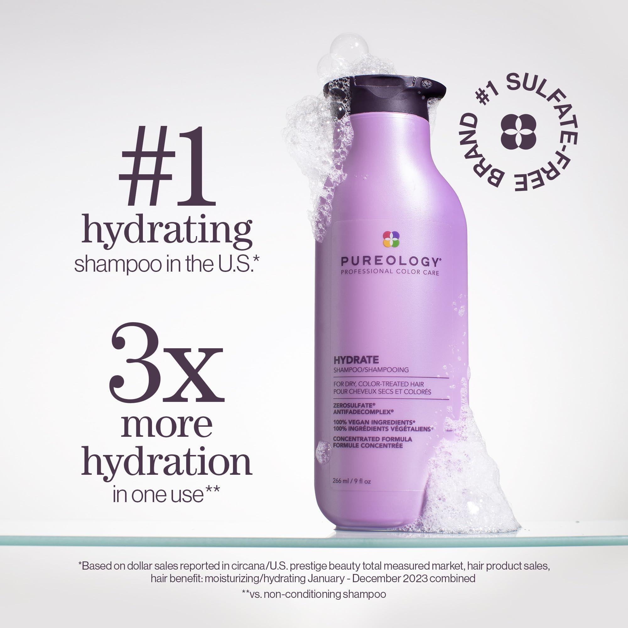 Pureology Pureology Hydrate Moisturizing Shampoo | Softens and Deeply Hydrates Dry Hair | For Medium to Thick Color Treated or Natural Hair | Sulfate Free Shampoo | Vegan