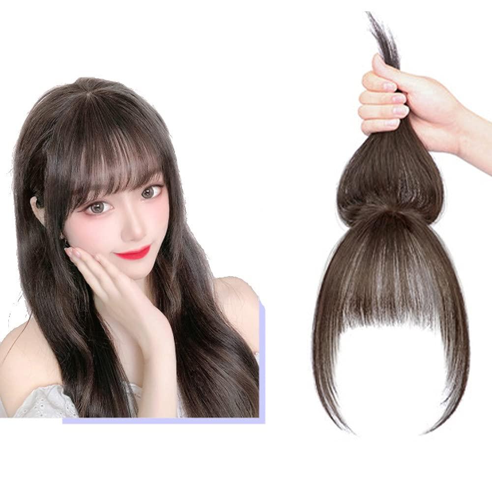 RemeeHi RemeeHi 10 Inch Human Hair Bangs with Temple Top Piece Clip in Seamless Topper&Fringe Extension Hand Made Light Brown