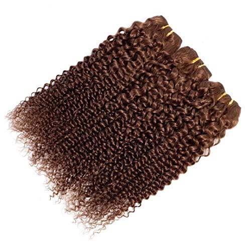FEEL ME FEEL ME Light Brown Curly Human Hair Bundles Brazilain Deep Curly Hair Weave 3 Bundles Mixed Length (12 14 16) Unprocessed Virgin Human Hair Extension Kinky Curly Bundles Deals Total 300gram