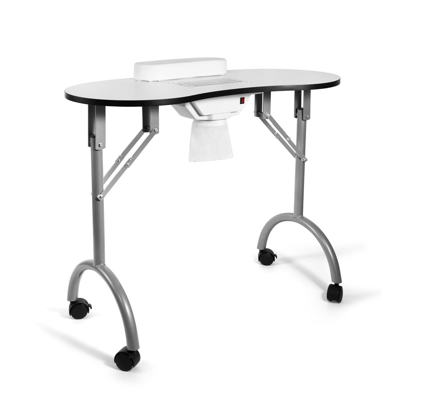 NinthAvenue Basics Salonsunny Electric Dust White Manicure Table Foldable & Portable Nail Desk Workstation with Controllable Wheels and Carrying Case for Spa Beauty Salon