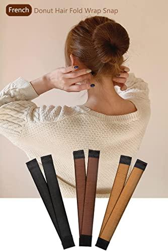 MYEAST MYEAST 3-Piece Women\'s Hair Bun Maker Kids Ballerina Bun Shaper,French Donut Hair Fold Wrap Snap(1 Light Brown-1 brown-1 black