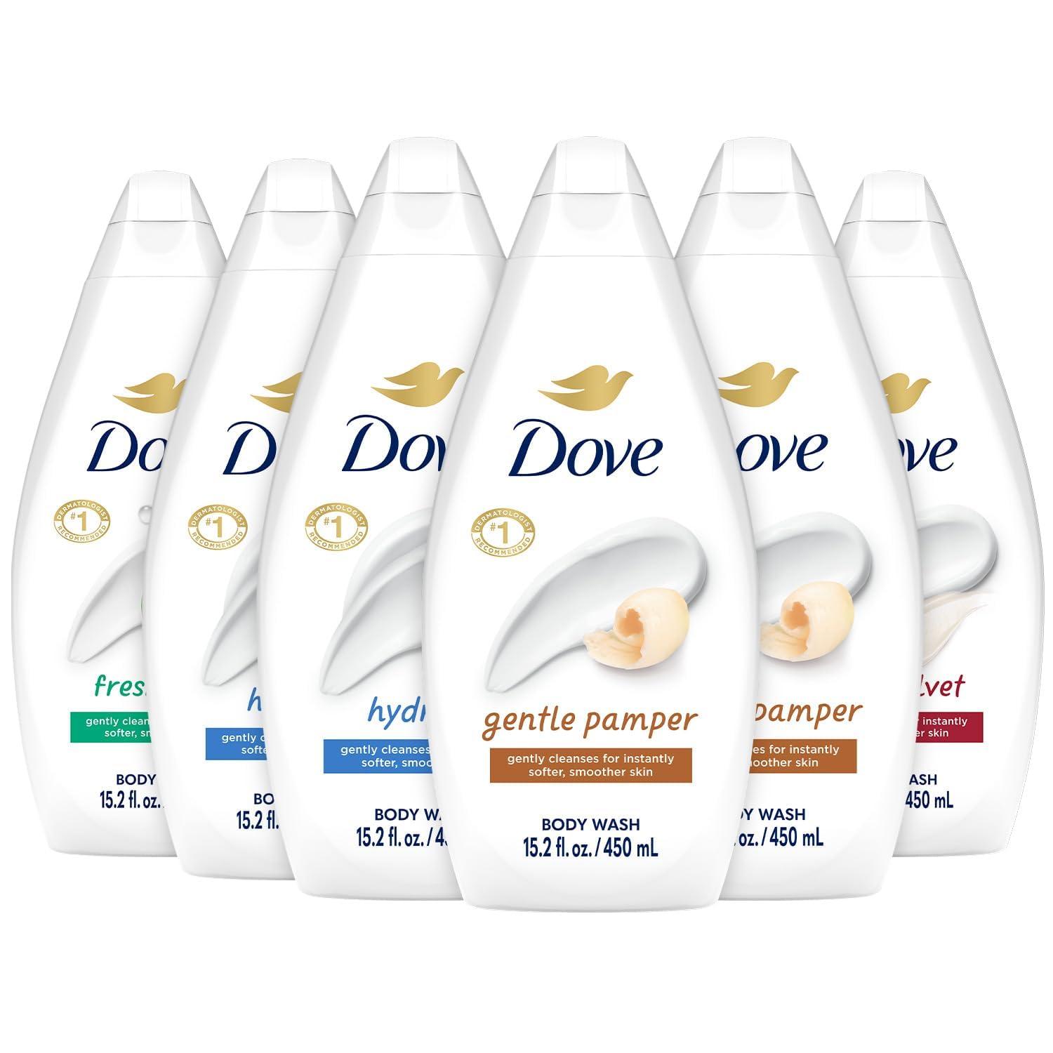 Dove Dove Body Wash Variety 6-Pack Hydrate, Gentle Pamper, Fresh Care, and Silky Velvet, 15.22 Oz Ea