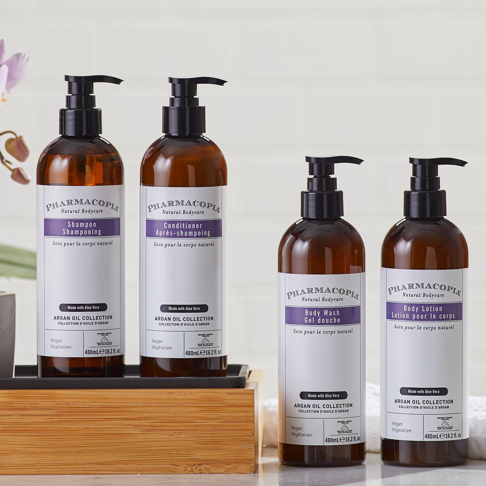 Pharmacopia Pharmacopia Hotel Argan Oil Body Wash - Vegan Moisturizing Shower Gel with Aloe Vera, Coconut Oil and Green Tea Extract - Natural, Organic and Cruelty-Free Skin Care for Men and Women, 16.2 oz