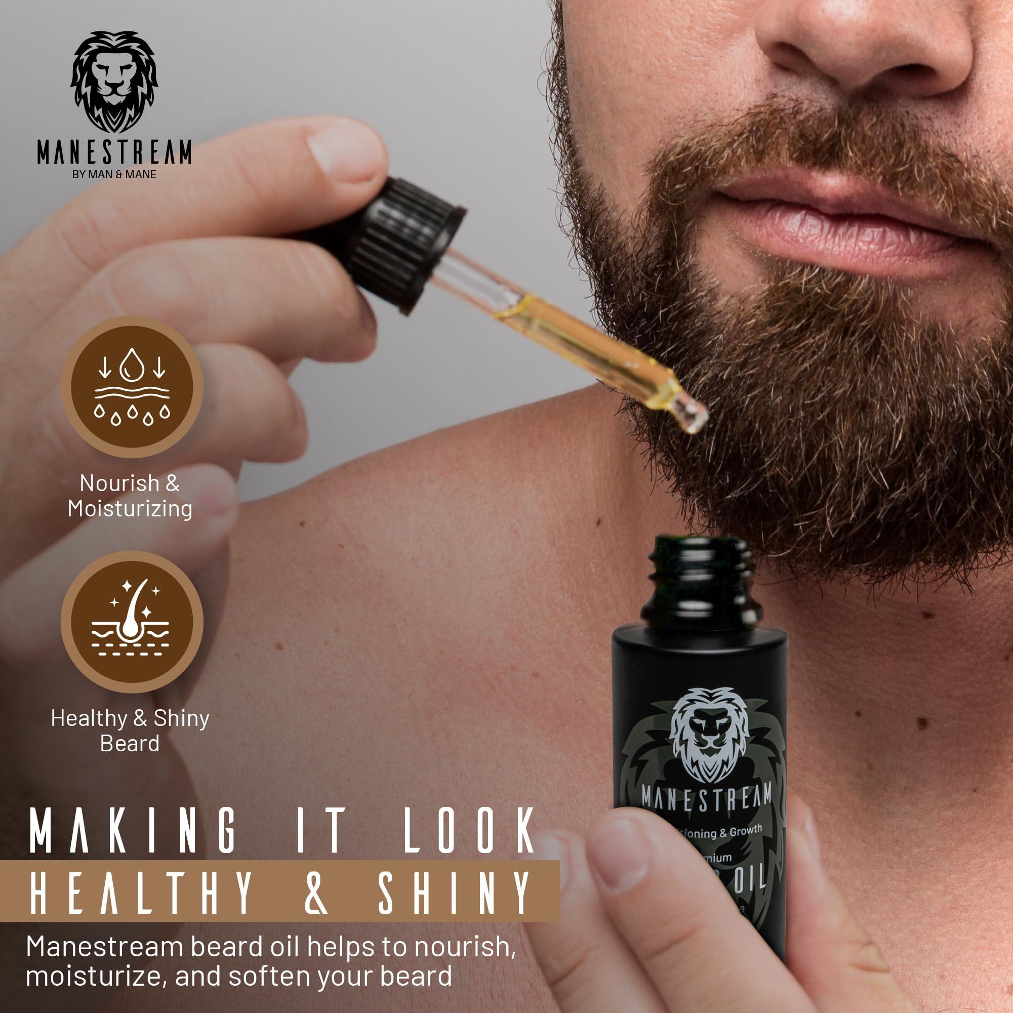 MAN & MANE MAN & MANE Manestream Beard Oil for Men, Beard Growth Oil, Hair Growth Oil with Jojoba, Macadamia, Sunflower, Olive Oils - 50ml (Fall (Sandalwood))