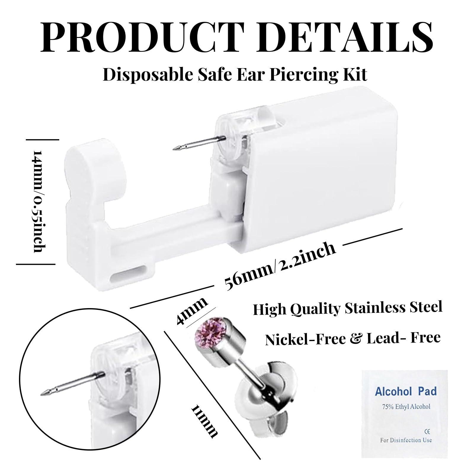 orilace orilace 4Pcs Ear Piercing Kit - Self Disposable Ear Piercing Gun Built-in Earring Stud Low Pain at Home Body Piercing Kit Ease of Use 4mm (Bezel Pink CZ)