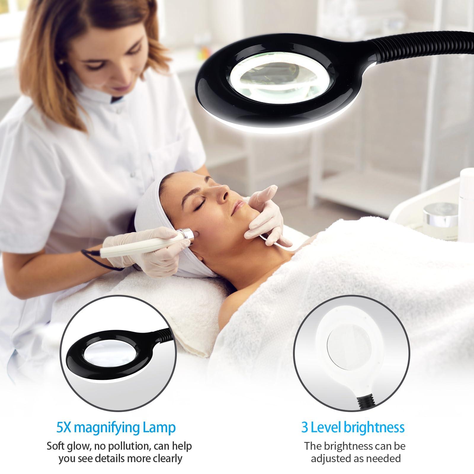Fuehomue Professional Facial Steamer, 2-in-1 Facial Steamer with 5X Magnifying Lamp, Ozone Facial Steamer for Facial Deep Cleaning, Facial Steamer on Wheels, Stand Facial Steamer for Spa, Salon and at Home Use