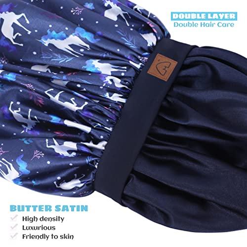 Hat Hut Hat Hut Kids Satin Bonnet Sleep Cap for Curly Hair Adjustable Silk Hair Cap for Baby Sleeping Hair Bonnet for Toddler Child (Unicorn 1)