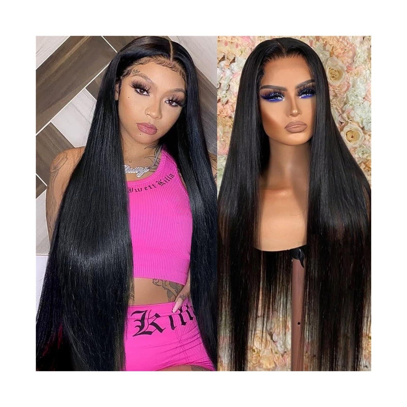 WAOCEO Wigs HD Transparent 6x6 Lace Closure Wig Pre-plucked Straight Peruvian Human Hair Wig 14-40 Inch Remy Hair Straight Lace Closure Wigs for Women for Daily Party (Color : 6X6 closure wig 180 density,