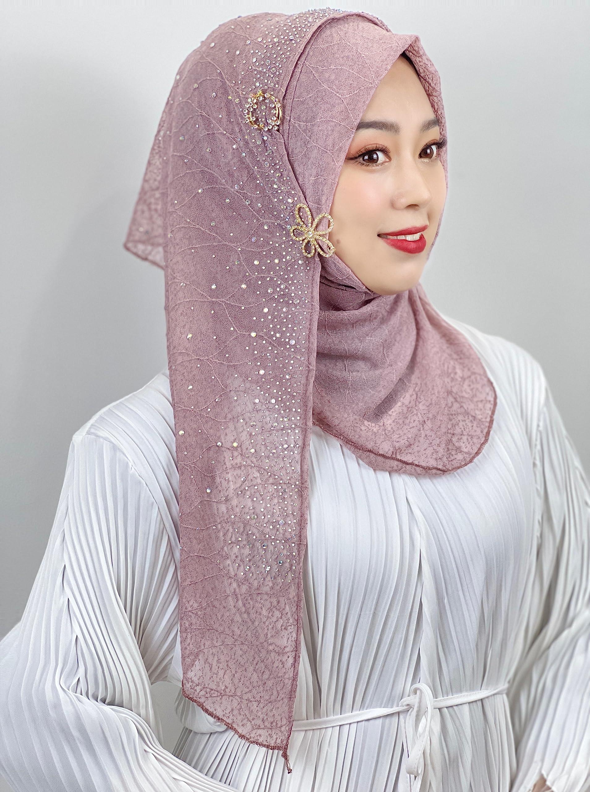 Fulbant Women Muslim Hijab Mesh Textured Turban Diamonds Muslim Women Hijabs Send Hair Accessories