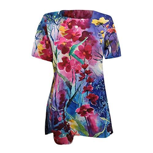 niaanieaie Women's Tops T-Shirt Cute O-Neck Gradient Fitting Blouse Short Sleeve Comfort Basic Stretch Funny Shirts(Red,XXL)