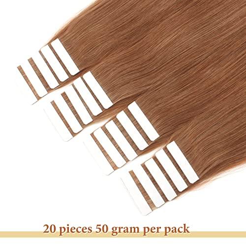 LOVRIO Lovrio Tape In Hair Extensions Remy Tape Hair, Colored Light Auburn, Real Remy Human Hair Extensions 50 Gram 16 Inch 20 Pieces