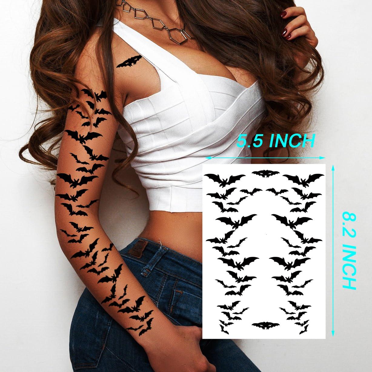 Kotbs Bat Tattoos, 6-Pack Black Flying Bats Halloween Temporary Tattoo for Women Men Adults Kids Art Makeup Cosplay Festivals Parties