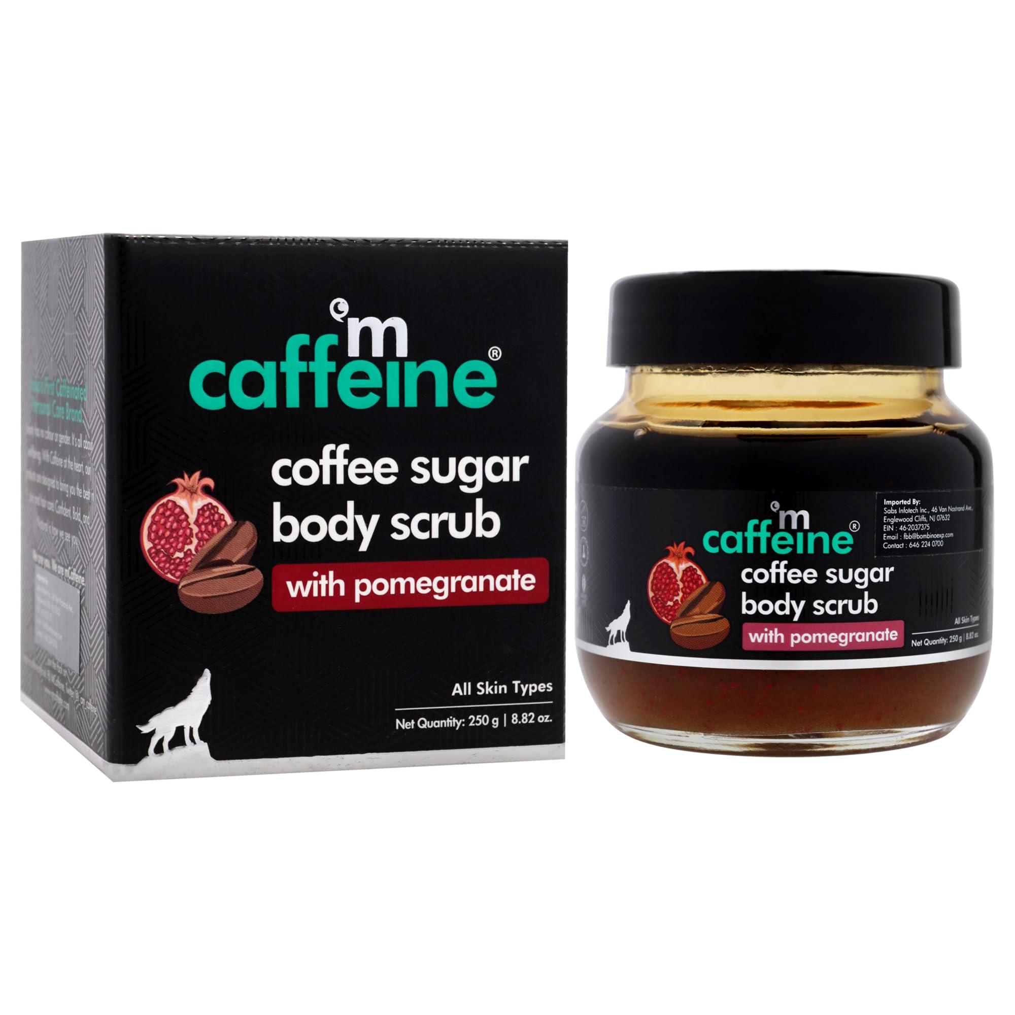 mCaffeine mCaffeine Coffee Sugar Body Scrub with Pomegranate - Body Wash Reduces Scars - Nourishing Blend of Coffee and Brown Sugar - All Skin Types - 8.82 oz