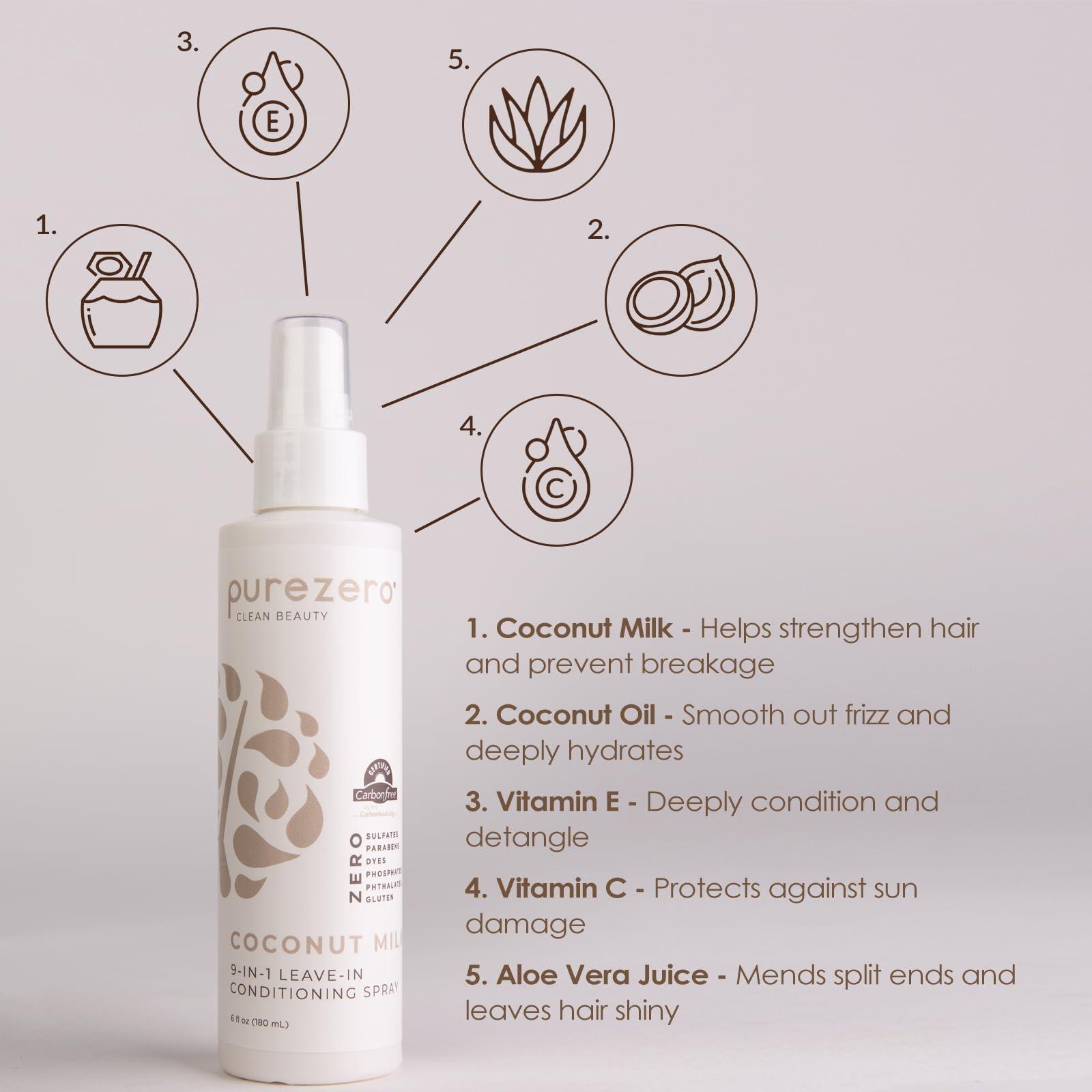 Purezero Purezero Coconut Milk BUNDLE [12oz Shampoo + Conditioner + 6 oz 9-in-1 Leave-in Conditioner] - Intense Hydration & Increased Shine