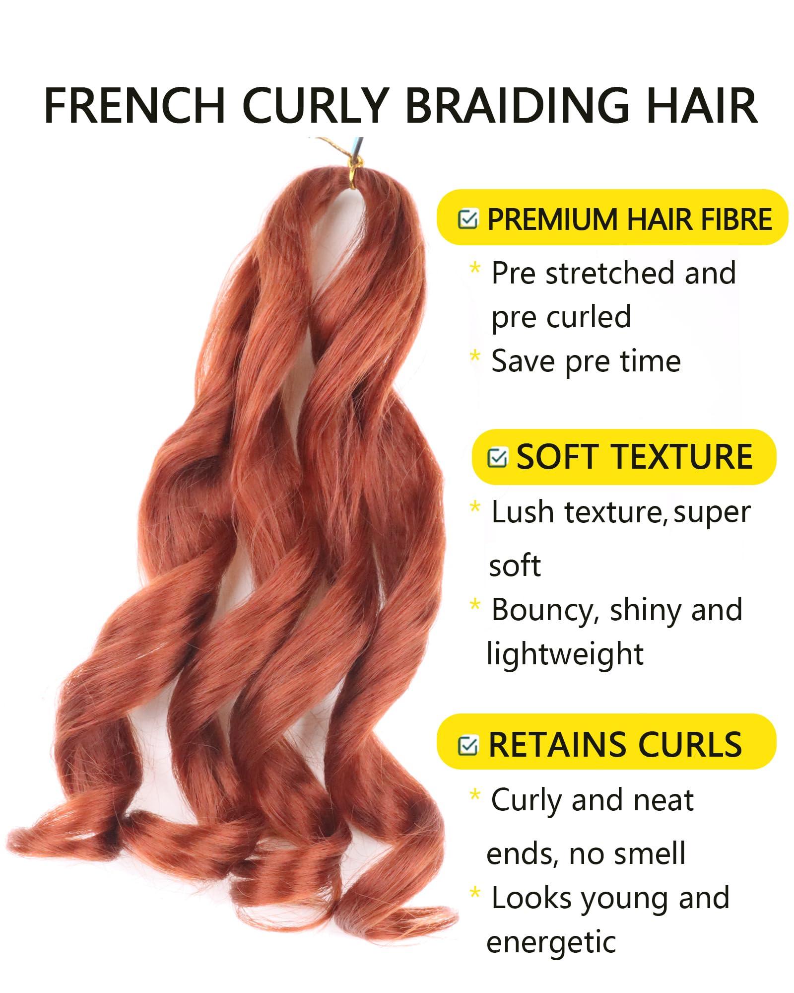 Aeagoo Ginger Braiding Hair 10 Inch French Curly Braiding Hair Short French Curl Braids Pre Stretched Curly Braiding Hair for Box Braids with Curly Ends(350)