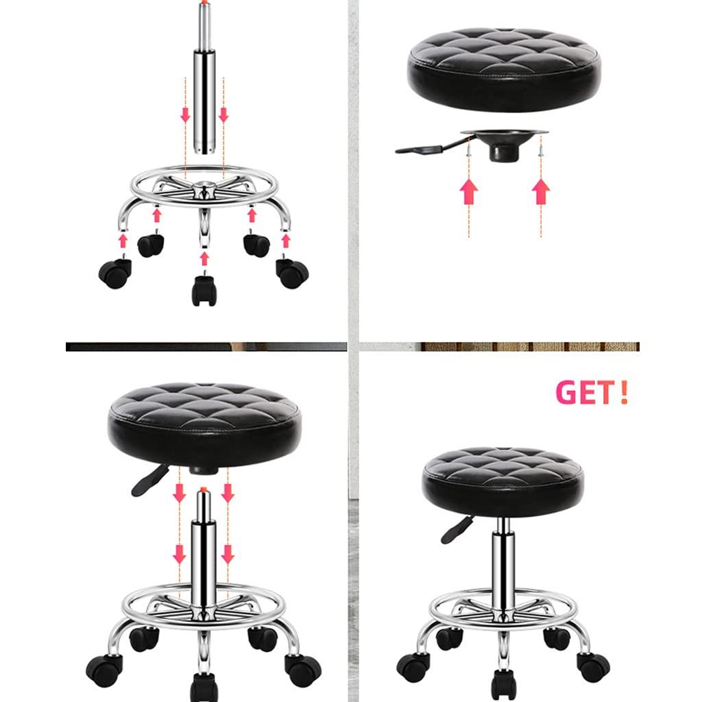 ZHOUXIAO ZHOUXIAO PU Leather Swivel Massage Salon Stool with Footrest, Round Rolling Stool Beauty Spa Chair,Adjustable Height Bar Stool for Hairdressing Manicure Tattoo Barber Hairdre red