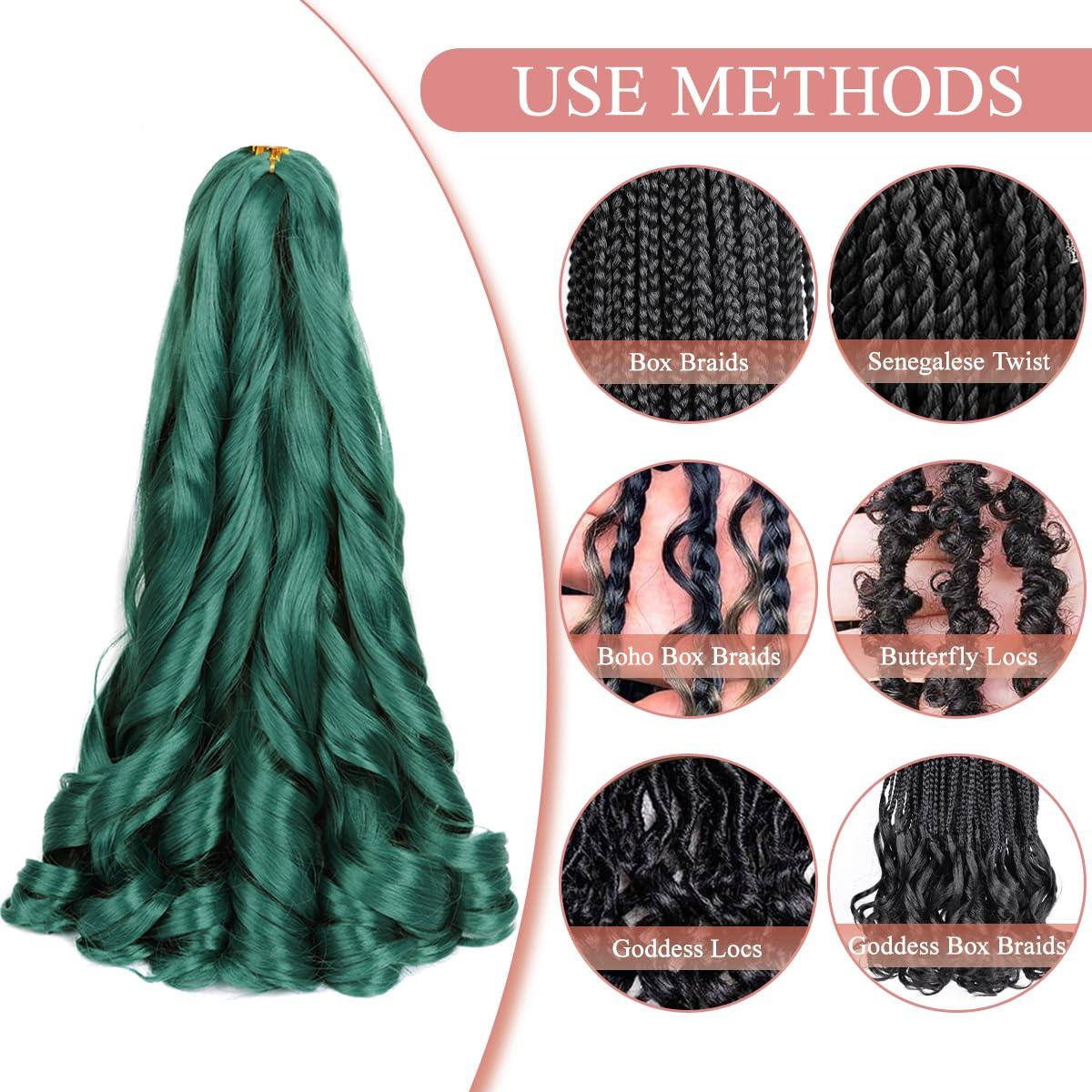 Luoyudu Green French Curly Braiding Hair 24 inch Loose Wavy 2 Packs Bouncy Braiding Hair extensions 75g/Pack French Curls Synthetic Hair Extensions (24inch,2packs,Green)