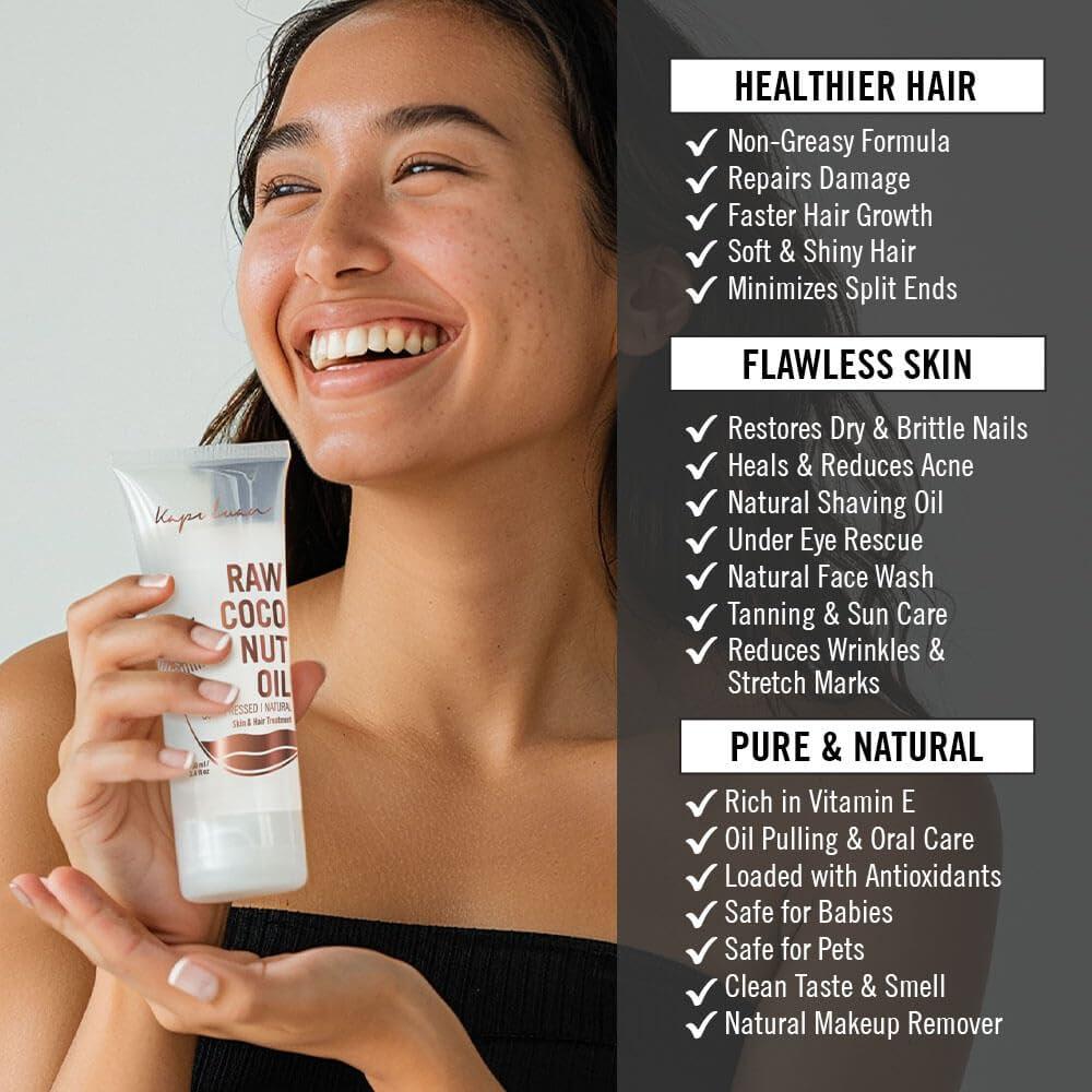 Kapuluan Raw Coconut Oil for Skin, Hair  Raw Extra Virgin Coconut Oil - Pure Unrefined Cold Pressed Oil with MCTs for Body Care, Hair Growth, Aceite de Coco Natural, Baby, Dogs, Pets 200ml