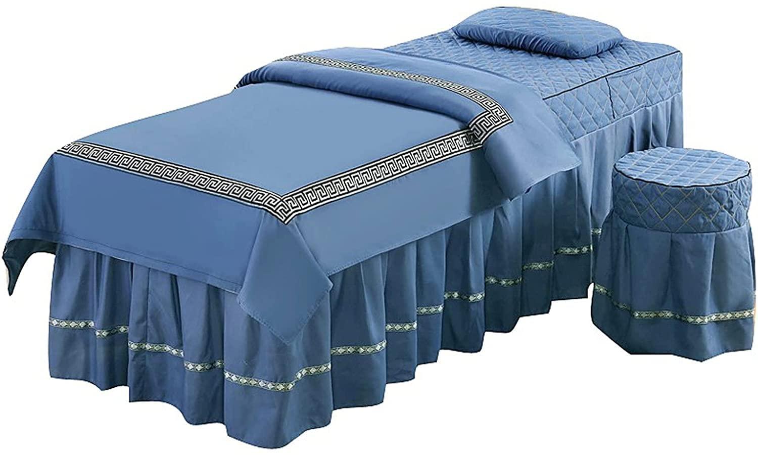 PAGOIAAR PAGOIAAR 4pcs Beauty Salon Bedding Massage Spa Cover Sets Beauty Bedspread 4-Piece Cotton High-end Simple Beauty Salon Massage and Massage Physiotherapy Bedspread Cover(Blue,70 * 180cm)