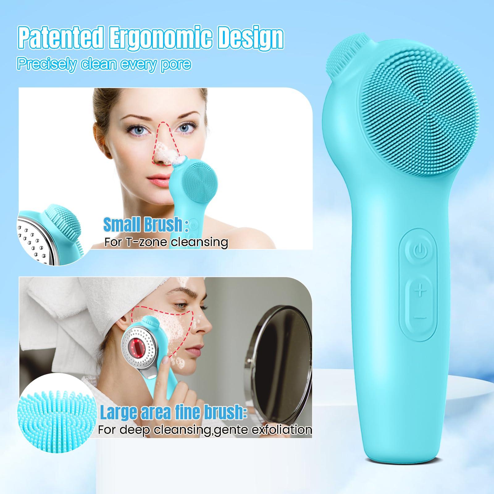 Landmore Landmore Silicone Face Scrubber, Waterproof Facial Cleansing Brush with Red Light Thermal Massage, Electric Face Scrubber with Nose Scrubber Exfoliator for Women/Men Deep Cleansing, Power Exfoliating