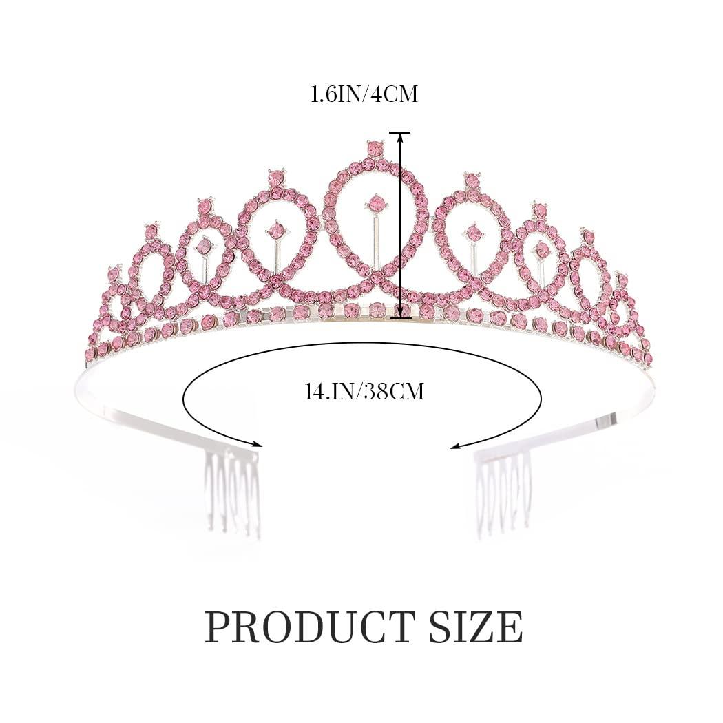 Brishow Brishow Birthday Crowns and Tiaras with Comb Pink Rhinestone Princess Tiara Prom Queen Headpiece for Women and Girls