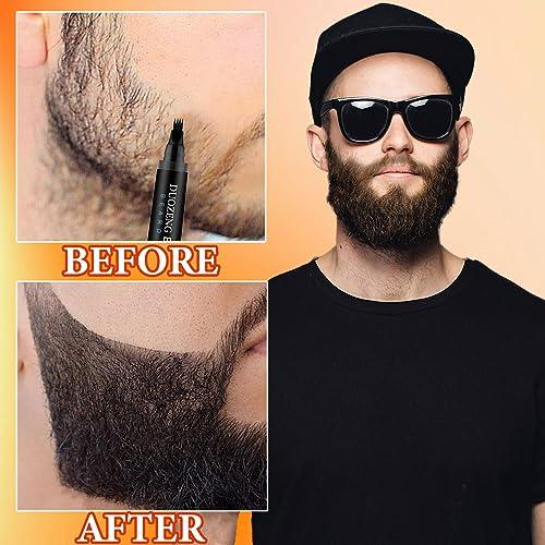 DuoZeng Beard Pencil Filler for Men,Beard Pen Filler Long Lasting Coverage Waterproof & Natural Finish Beard Filling Pen with Brush,Barber Styling Pencil - Fill, Shape & Define Perfect Beard(Black)