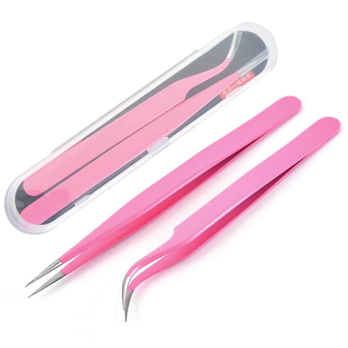 LENmzpomA Eyebrow Grooming Beauty Tool Trimmer Stainless Steel 2Pcs/Set False Eyelashes Extension Remover Tweezer Nipper Makeup Pink(Pink)