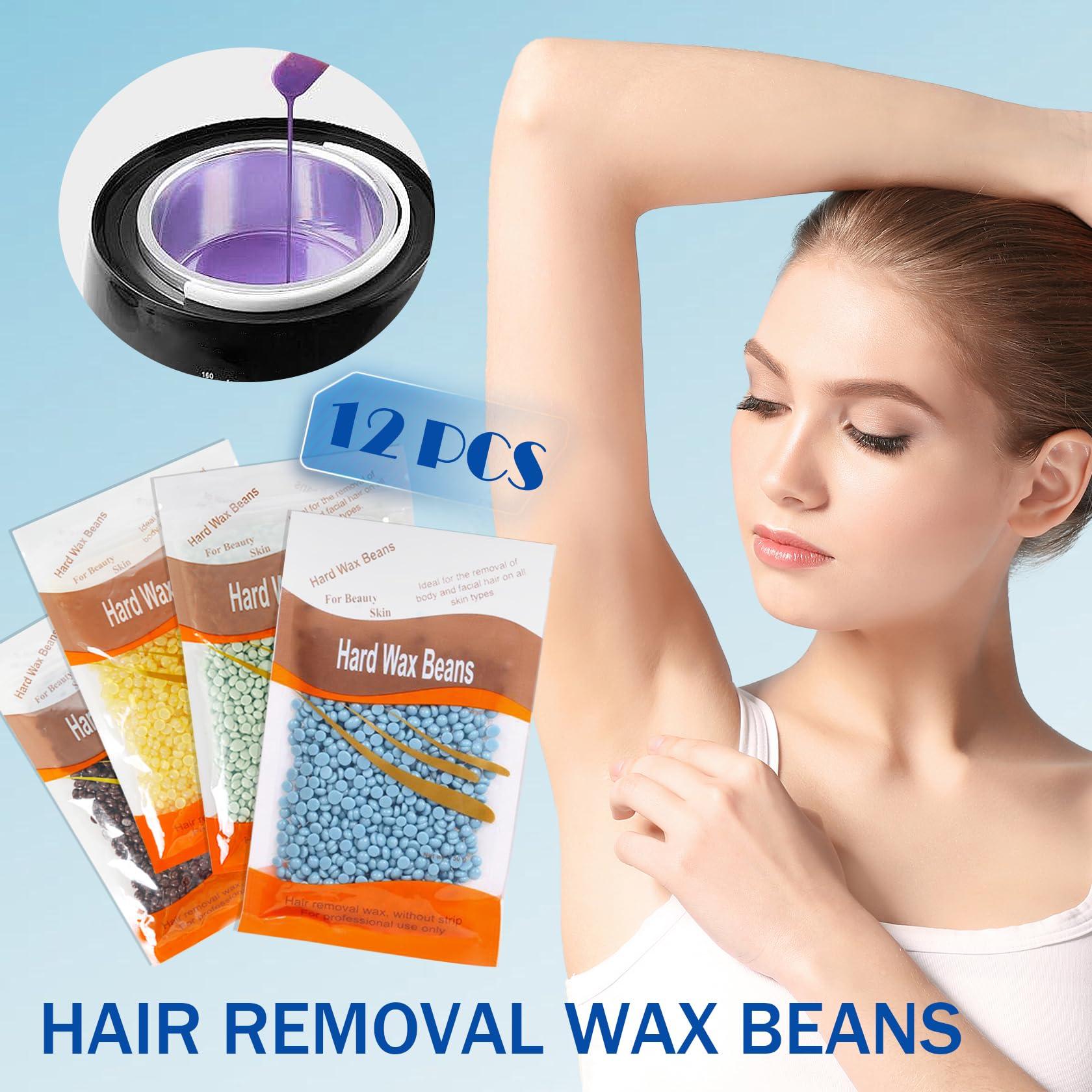 JunKuJK 4 Packs Hard Wax Beads for Hair Removal,Gentle Waxing Beads for Full Body,Face,Underarm,Bikini and Legs,Long Lasting Hair Removal Waxing Kit with 10 Wax Scraper Sticks