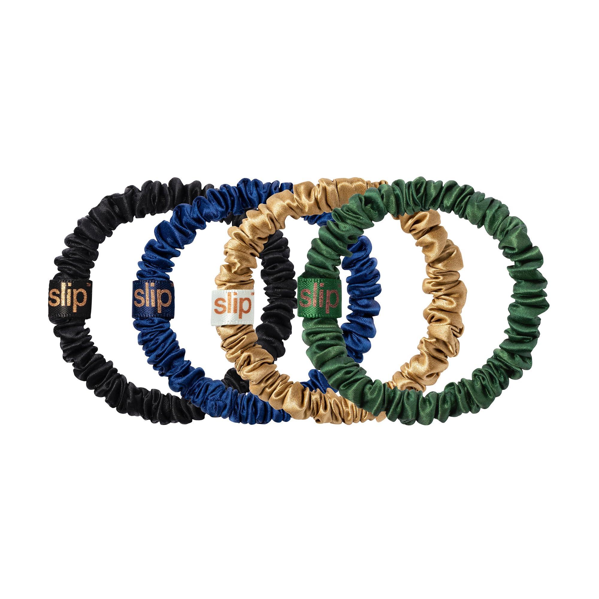 SLIP slip Skinny Scrunchies in Ornament Packaging: Anti-Crease, Anti-Breakage Slipsilk Design Protects Delicate Hair | Includes 4 Pure Silk Scrunchies