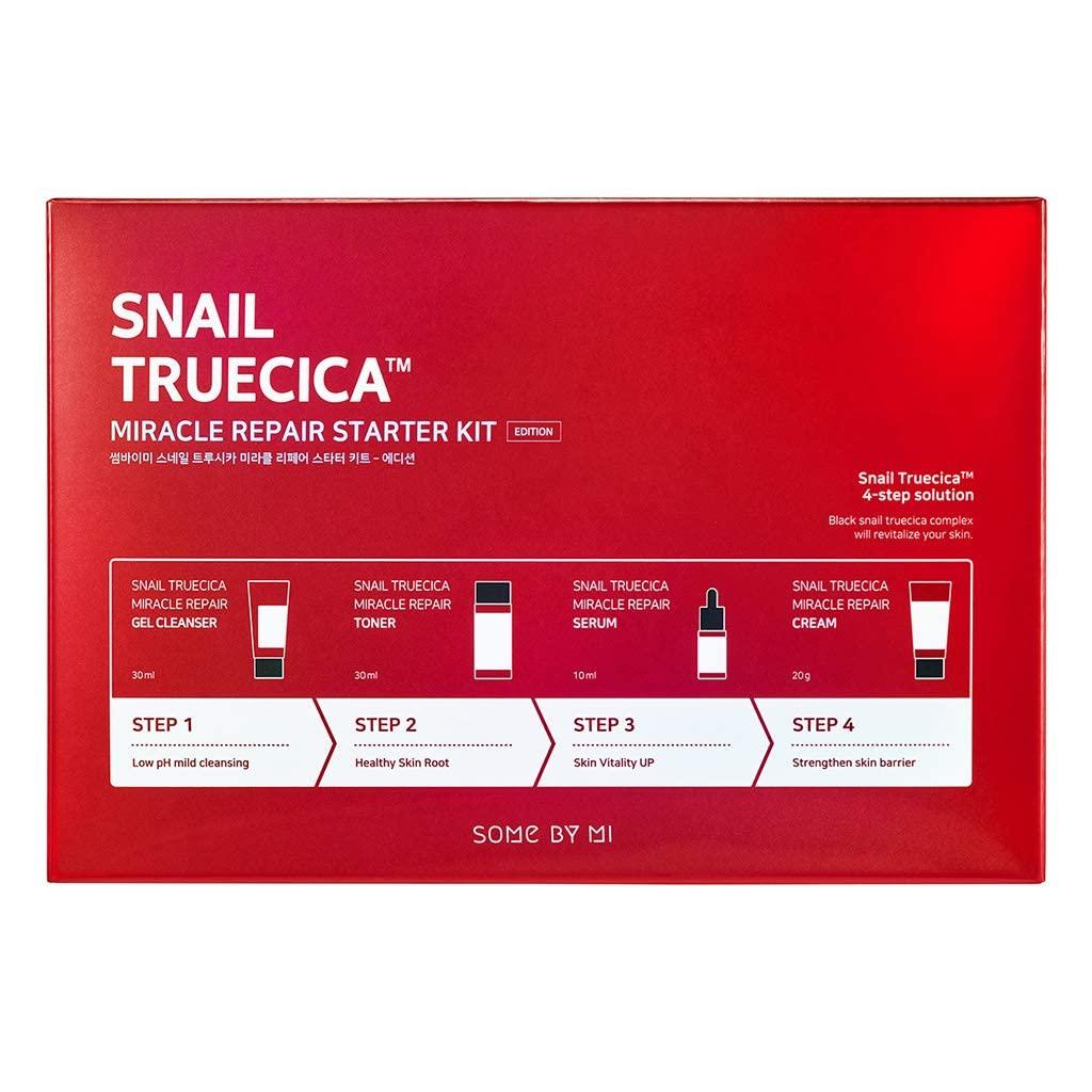 SOME BY MI SOME BY MI Snail Truecica Miracle Repair Starter Kit/Toner 1.01Oz, Serum 0.33Oz, Gel Cleanser 1.01Oz, Cream 0.67Oz / Damaged Skin Solution for Sensitive Skin/Facial Skin Care Set