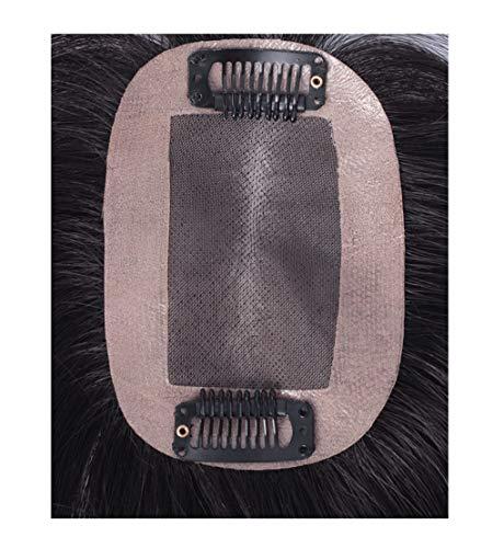 LXUE 7x10cm Mono Human Hair Toppers for Women, Clip in Curly Wiglet Hairpieces for Thinning Hair (10" Dark Brown)