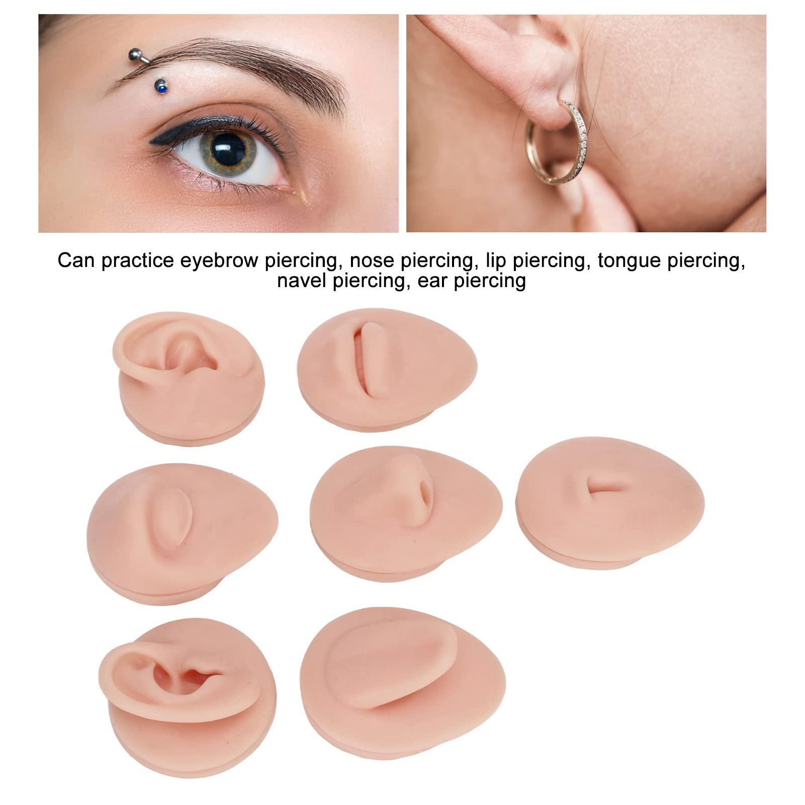 JTLB JTLB Body Piercing Kits, Silicone Piercing Body Model Soft Silicone Ear Mouth Nose Eye Tongue Navel Model with Display Rack for Piercing Practice (Medium Skin Color)