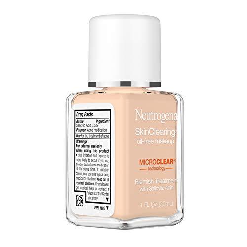 Neutrogena Neutrogena SkinClearing Oil-Free Acne and Blemish Fighting Liquid Foundation with.5% Salicylic Acid Acne Medicine, Shine Controlling Makeup for Acne Prone Skin, 40 Nude, 1 fl. oz