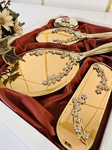 Bridesh Makeup Vanity Mirror Comb Hair Brush Set | Vintage antique Mirror Comb Brush | Antique Vanity makeup Mirror gold vanity mirror Hair Brush Set | Hand face beauty mirror | Comb and Mirror set (Bronze 2)