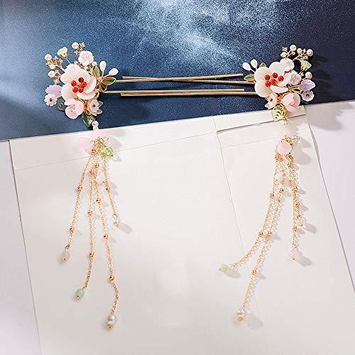 CHXIHome Classical Style Ancient Retro Hairpin Clip, Hanfu Tassel, Exquisite Vintage Headdress Jewelry Set, Hair Comb Ear Clips Set Pearls Tassels (A)