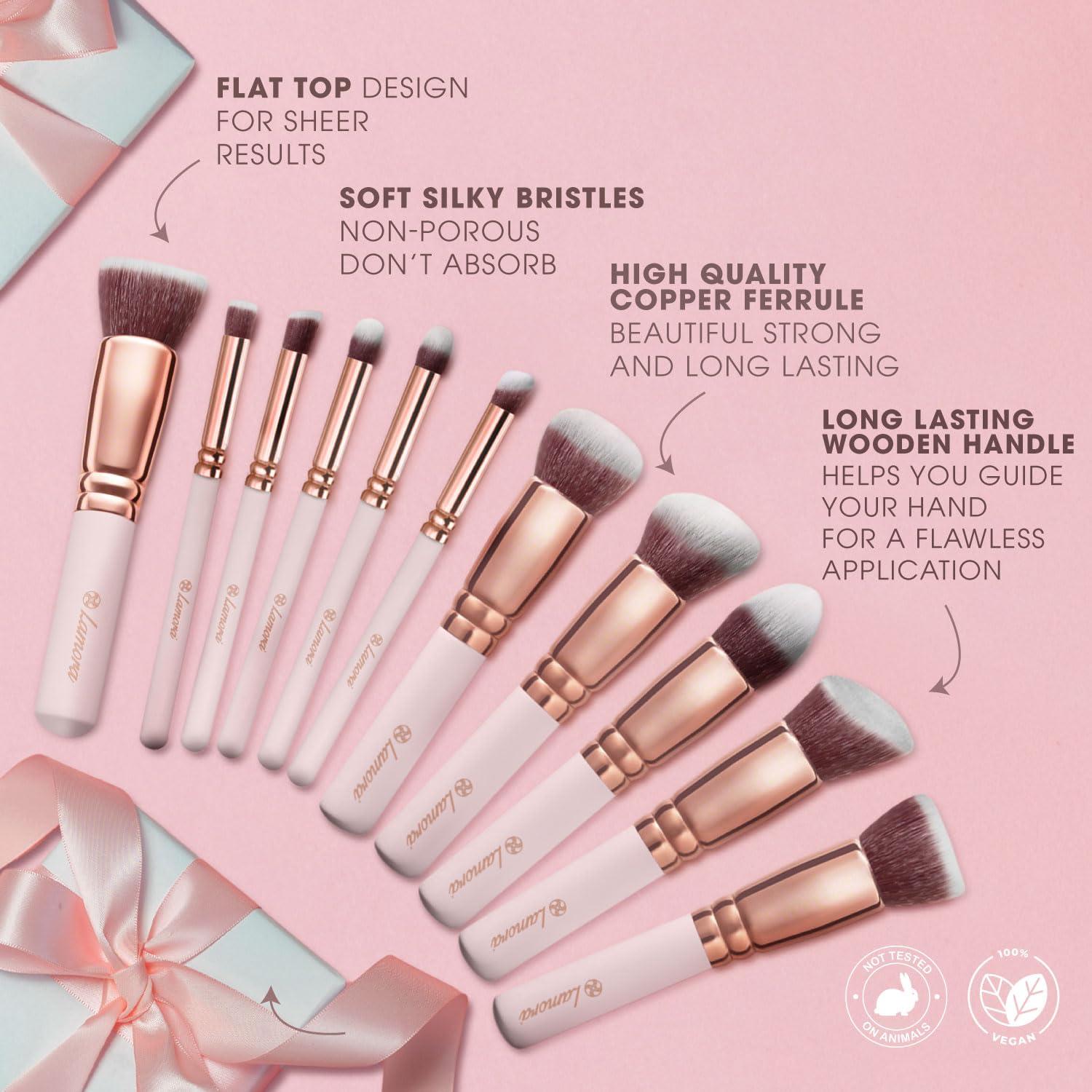 Lamora Kabuki Foundation Brush (Rose) with Kabuki Makeup Brush Set