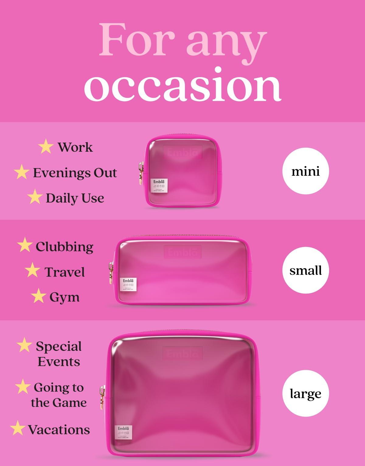 Embla Clear Cosmetic Bags Set of 3, Mini Small Large Makeup Bags For Women Clear Pouch Cosmetics Cases Zipper Cute Pouches Make Up Travel Toiletry Essentials Preppy Purse Organizer Makeup Cases, Fuchsia