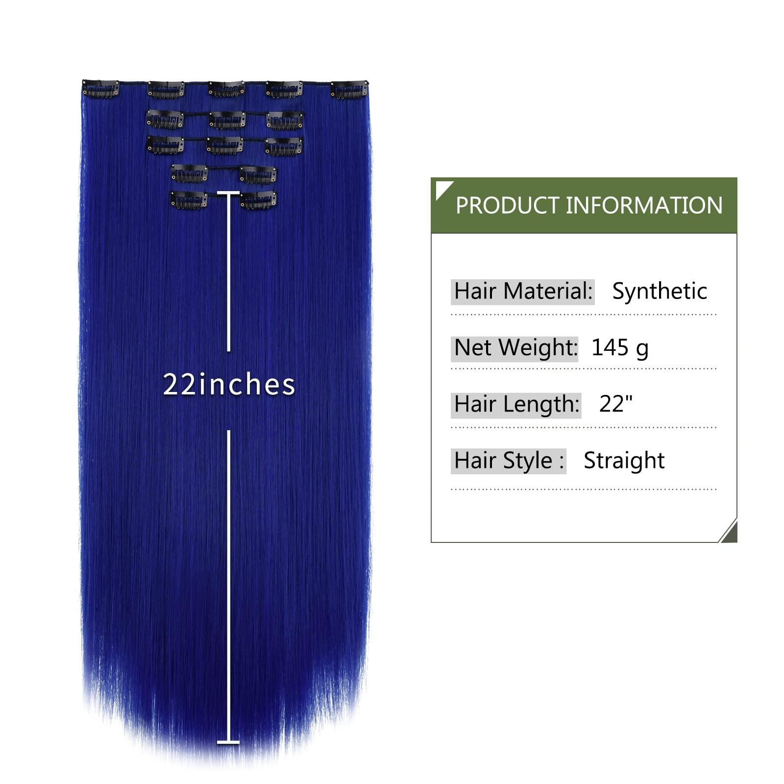 HSPJHTM HSPJHTM Dark Blue Hair Extensions Straight Clip in Hair Extension for Women Halloween hair extention 22\" Synthetic 5PCS Natural Thick Hair Pieces Full Head