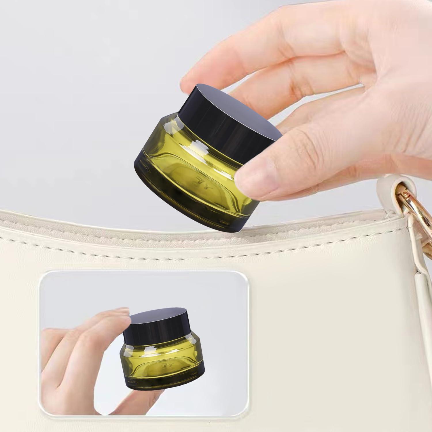 Yerpkefey 1 oz Glass Cosmetic Jars with Lids,3 Pack Small Glass Jars with Lids,30 ml Empty Glass Makeup Containers for Sample, Cream, Lotion (1 oz, Green)