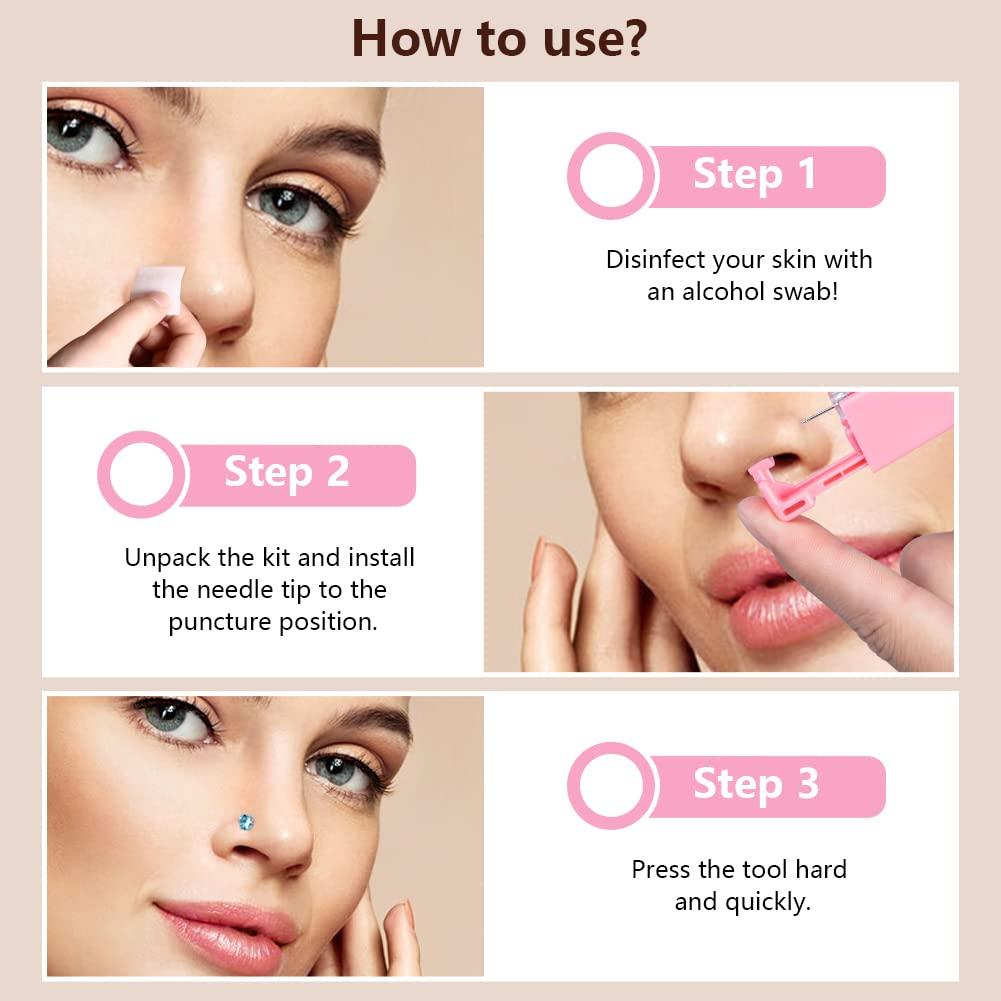 AKDsteel 10 Pcs Ear Piercing Kit Disposable Ear Piercing Gun Portable Ear Nose Piercing Tool Set Zircon Series Ear Studs for Men Women Home Salon Use