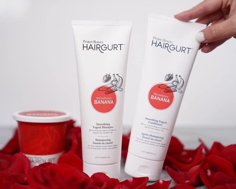 Hairgurt Hairgurt Smoothing Yogurt Hair Care 3-Piece Set - Strawberry Banana - Natural Shampoo, Conditioner and Hair Mask, Smoothes Dry, Damaged, Frizzy & Color-Treated Hair
