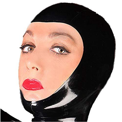 LatexFetish Black Latex Hood Back Zipper Open Face for Catsuit Rubber Mask Club Party Wear (Medium)