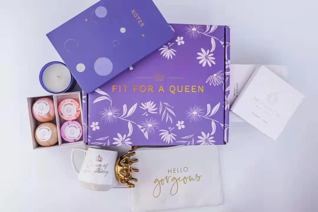 Monarch Gift Company Birthday Gifts for Women Royal Queen - Relaxing Thank You, Anniversary, Mothers Day Gift Basket - Gifts for Mom, Best Friend, Sister and Daughter - 12 Pack Gift Box Set with Greeting Card
