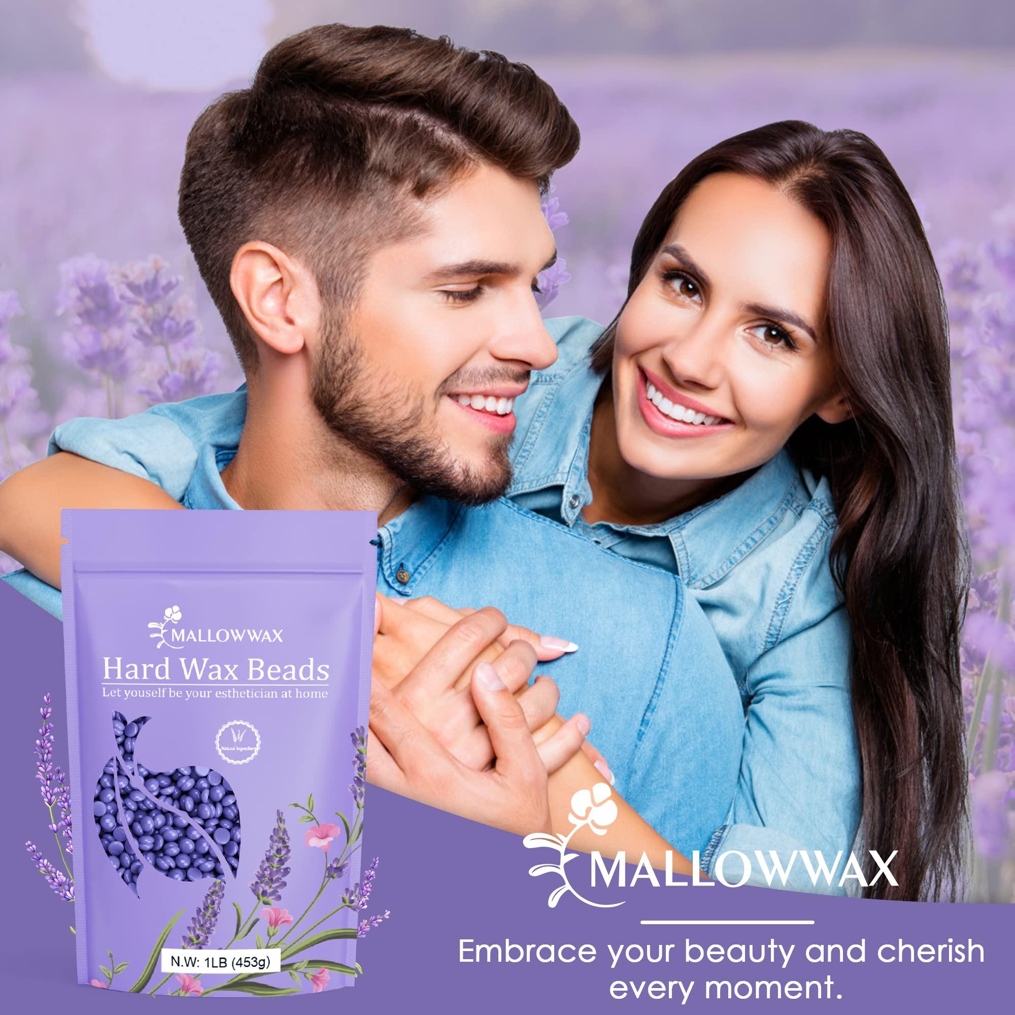 Mallowwax Mallowwax Hard Wax Beads, Wax Beans for Hair Removal, Natural Lavender, Stripless, Coarse Body Hair Specific - Ideal for Bikini, Brazilian, Legs, Underarms, Chest, 16 Ounce