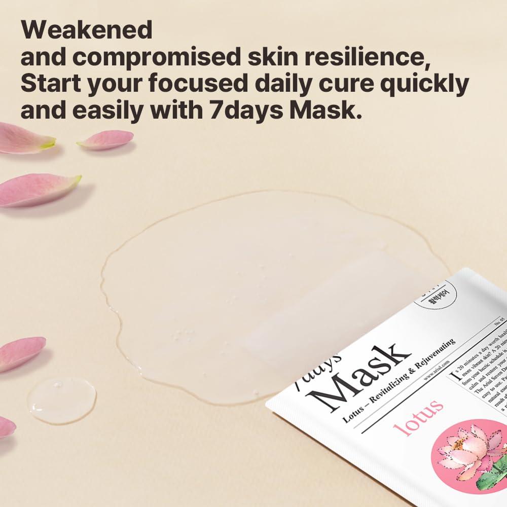Ariul Ariul Sheet mask New Seven Days Daily Care Essential Mask 10 Pack (Lotus N) Vitality, Energy | Korean SkinCare Facial Moisturizing
