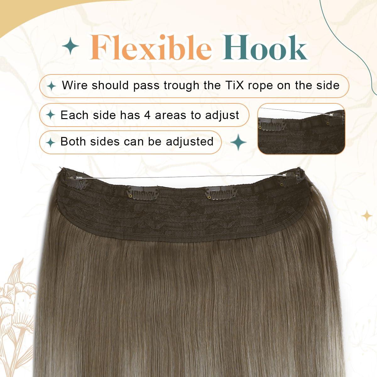 sindra Sindra Invisible Wire Hair Extensions Ombre Blonde Human Hair Wire Extensions Light Brown to Platinum Blonde Ombre Hair Extensions With Adjustable Clips One Piece Hair Extensions 70g Wire16#8T60