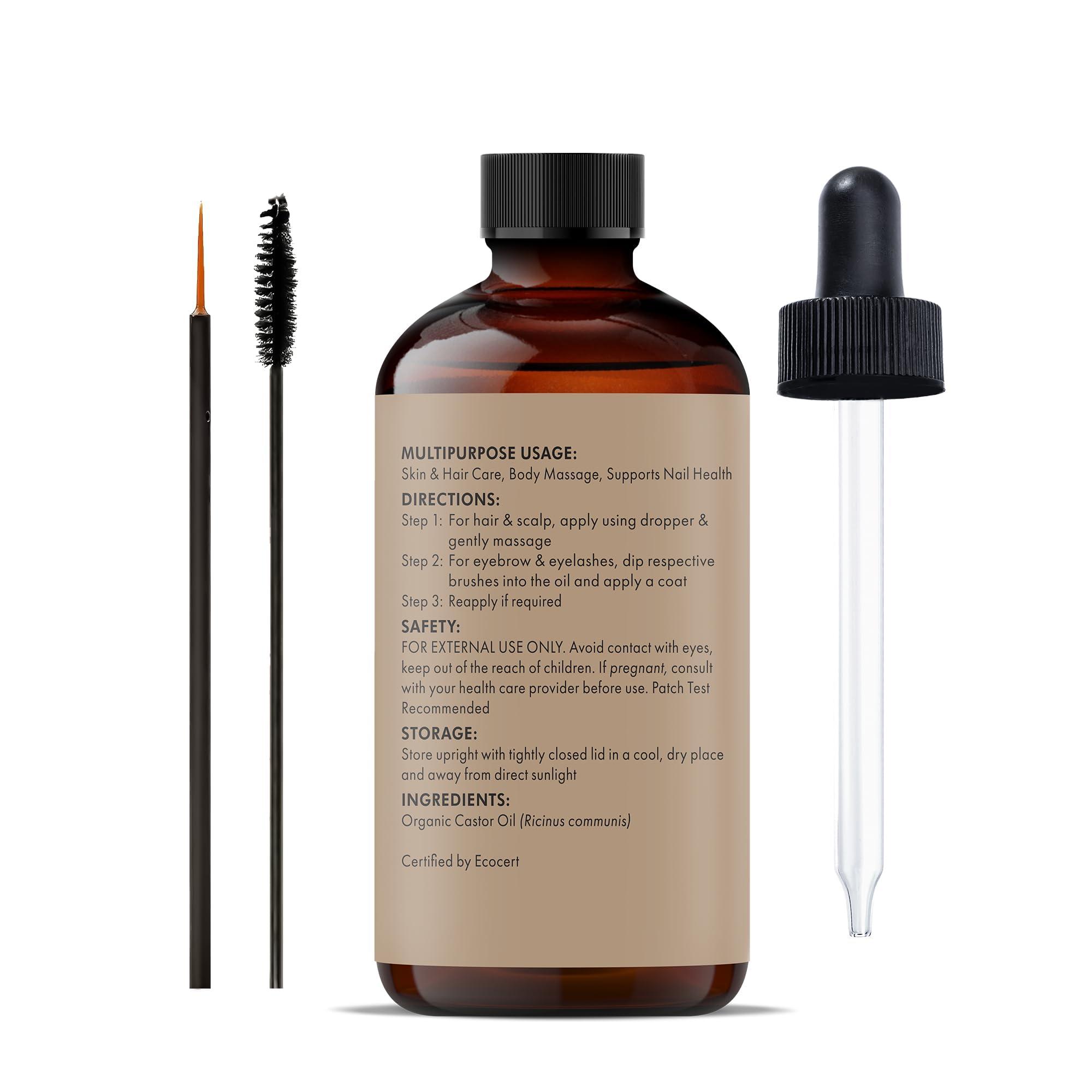 MAJESTIC PURE Majestic Pure USDA Organic Castor Oil | Hexane Free & 100% Pure | Cold Pressed | Stimulate Growth for Hair, Eyelashes, Eyebrows, Nails | Moisturizing & Nourishing | Body, Hair & Carrier Oil | 4 Fl Oz